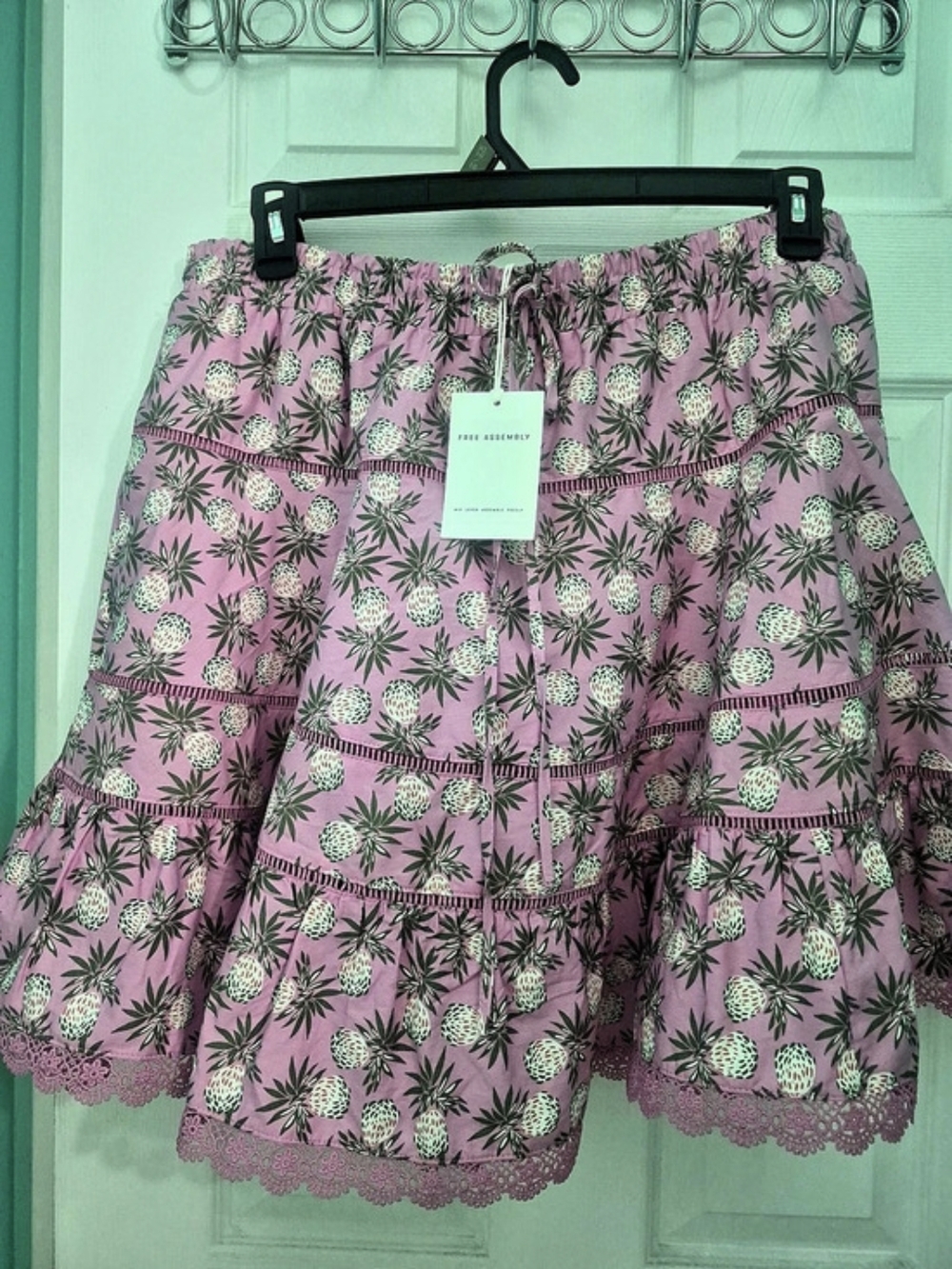 Free People Pineapple Print Mini Skirt Pink NWT